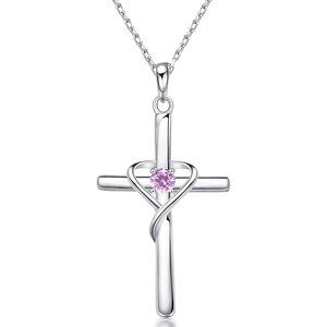 AmorAime 925 Sterling Silver Cross Necklace for Women Men 5A CZ Birthsto…